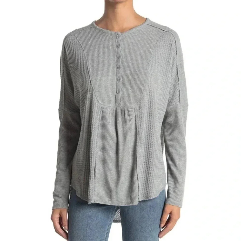 Gibson Look Mixed Rib Waffle  Knit Henley